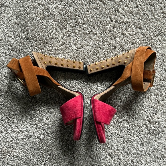 Gucci Two Tone Suede Madison Studded Heel Sandals - Picture 2 of 16